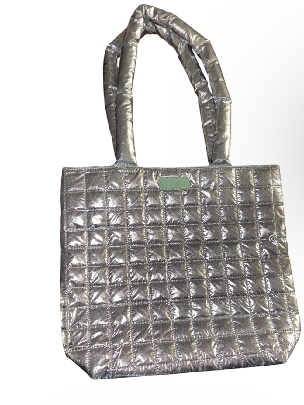 Clinique Metallic Silver Quilted Tote Bag NWOT